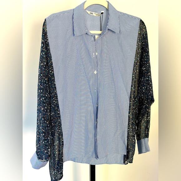 Zara button down blouse, stripe and floral print! New with tags! XS and XL - Picture 3 of 8